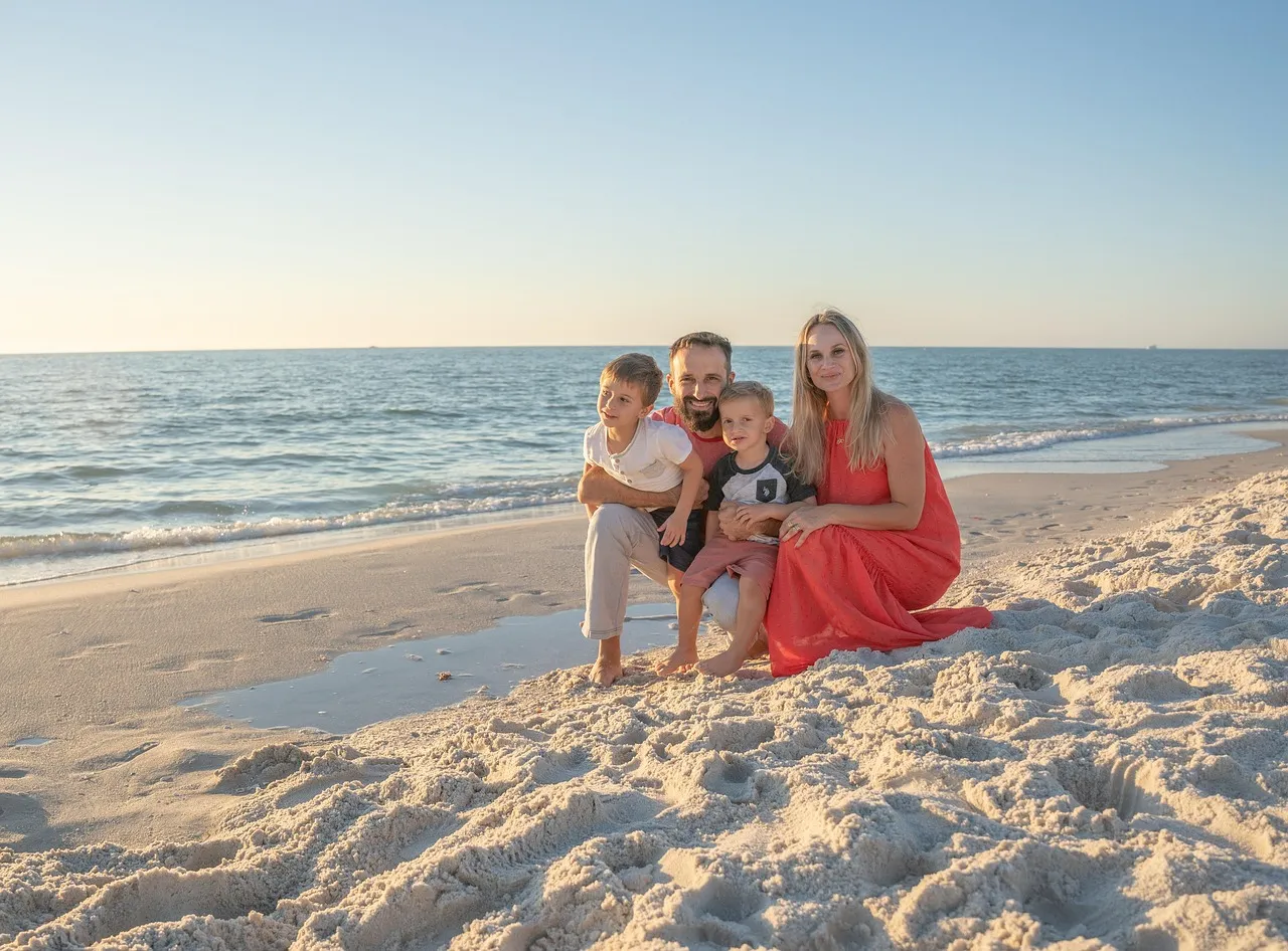 Beach view with family